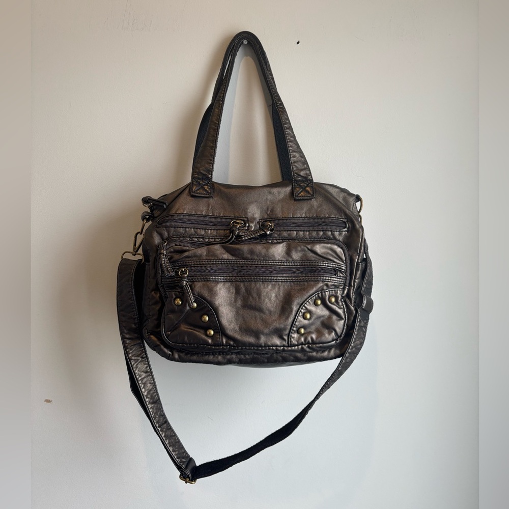 Dark bronze brown faux leather crossbody purse with shorter handles as well NWT!